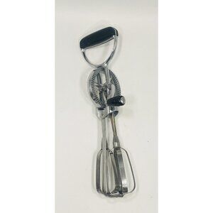 Vintage OEKCOO Stainless Manual Hand Mixer Egg Beater USA Kitchen Baking Black!